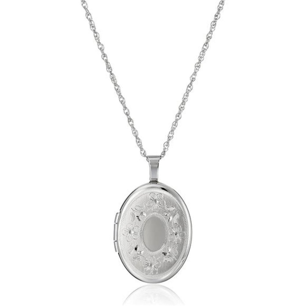 Sterling Silver Oval Hand-Engraved Locket Necklace, 18"